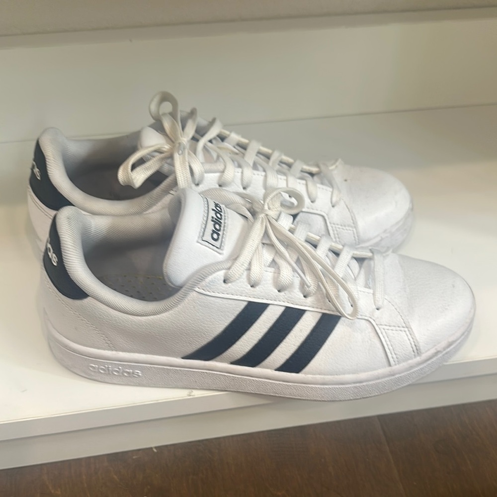 Adidas White Sneakers with Black Stripes